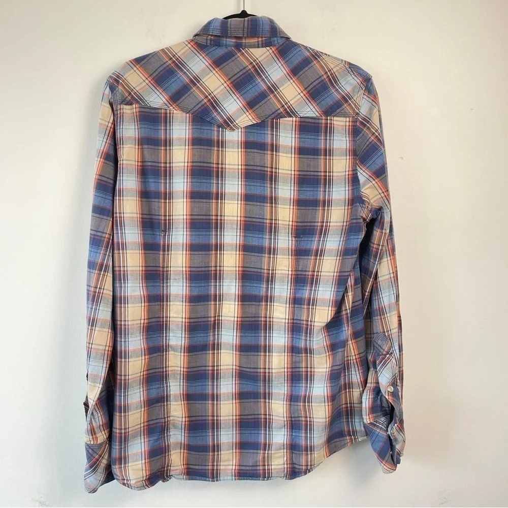 True Religion Men's Plaid Western Shirt Pearl Snap Buttons Blue size Sm Casual
